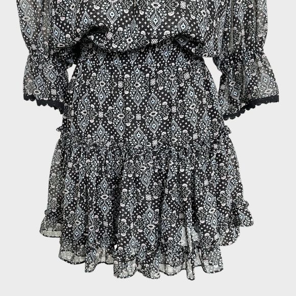 MISA Los Angeles Printed Split-Neck Blouson Tiered Ruffle Mini Dress Size Small - Picture 3 of 15